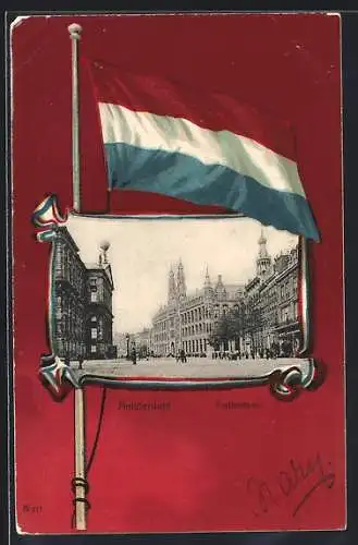 AK Amsterdam, Postkantoor, niederländische Flagge