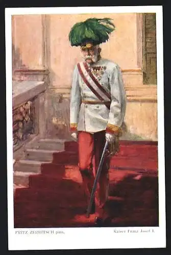 AK Kaiser Franz Josef I. von Österreich, in kaiserlicher Uniform, mit Federhut und Säbel