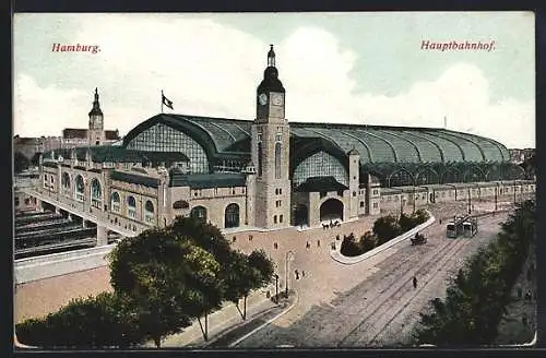 AK Hamburg-St.Georg, Blick zum Hauptbahnhof mit Strassenbahn