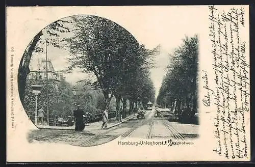 AK Hamburg-Uhlenhorst, Hofweg mit Schienen und Strassenbahn