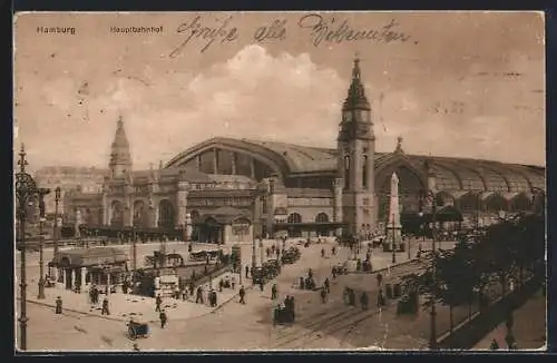 AK Hamburg-St.Georg, Ansicht des Hauptbahnhofs, Pferdekutschen