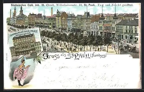 Lithographie Hamburg-St. Pauli, Reeperbahn, Concerthaus