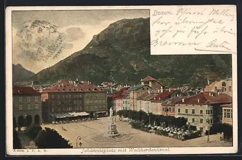 AK Bozen, Johannisplatz mit Walterdenkmal