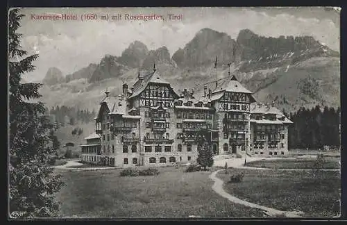 AK Karersee-Hotel mit Rosengarten