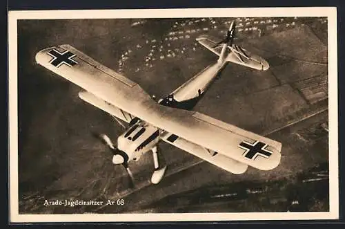 AK Jagdflugzeug Arado Ar 68, Jagdeinsitzer der Luftwaffe im Flug, Doppeldecker