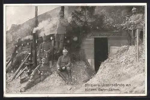 AK Hotel zum bayr. Löwen, Offiziers Unterstände an einem Bahndamm