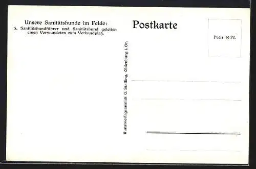 Künstler-AK Sanitätshundführer und Hund geleiten einen Verwundeten