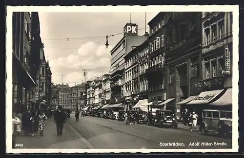 AK Saarbrücken, Strasse m. Geschäften