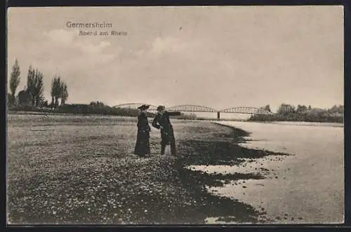 AK Germersheim, Paar abends am Rhein