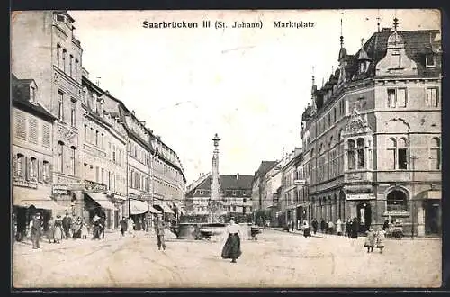 AK Saarbrücken-St. Johann, Marktplatz mit Geschäften