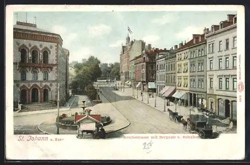 AK St. Johann / Saar, Reichsstrasse mit Bergamt & Bahnhof