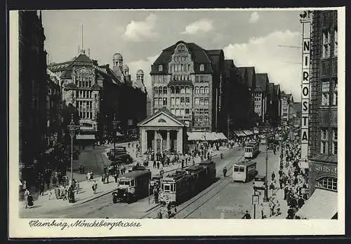 AK Hamburg, Strassenbahnen auf der Mönckebergstrasse