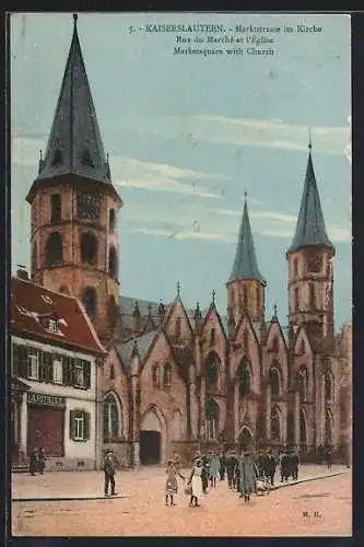 AK Kaiserslautern, Marktstrasse mit Apotheke und Kirche