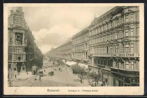 AK Budapest, Andrássy-Strasse mit Passanten