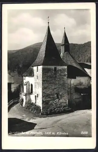 AK Flattnitz /Kärnten, Bergkirche mit Bergpanorama