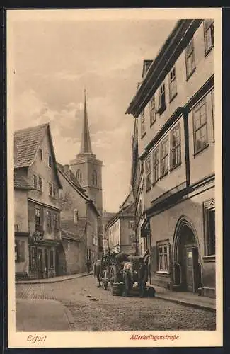 AK Erfurt, Pferdefuhrwerk in der Allerheiligenstrasse