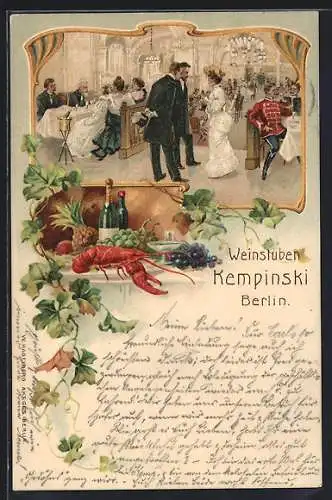 Lithographie Berlin, Restaurant Weinstuben Kempinski, Innenansicht