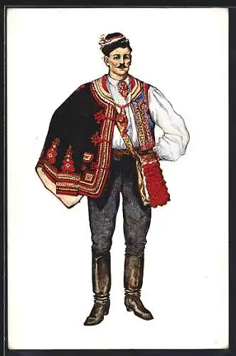 Künstler-AK Gracani, Kroatische Volkstrachten, Bauer