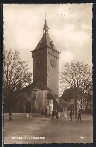 AK Basel, Litfasssäule und St. Johanntor