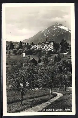 AK Spiez, Hotel Schonegg gegen den Berg