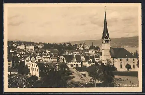 AK Wädenswil, Teilansicht mit Kirche aus der Vogelschau