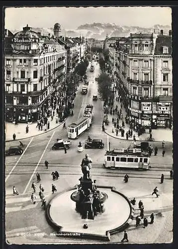 AK Zürich, Strassenbahnen an der Bahnhofstrasse