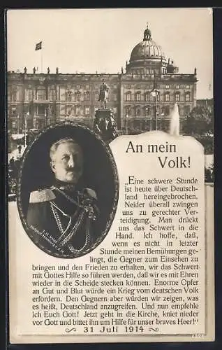 AK Kaiserliches Schloss in Berlin, Portrait von Kaiser Wilhelm II.