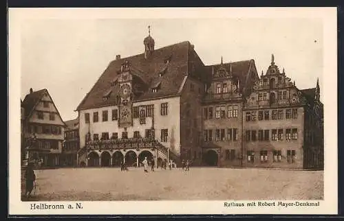 AK Heilbronn, Rathaus mit Robert Mayer Denkmal