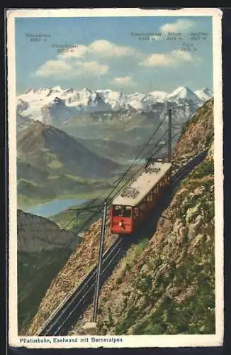 AK Schreckhorn, Pilatusbahn mit Eselwand und Berneralpen