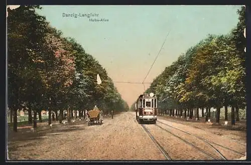 AK Danzig-Langfuhr, Halbe-Allee mit Strassenbahn