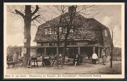 AK Hollandsche Rading, Gasthaus-Pension De Kersenboom D. van Beek mit Garten, Gästen u. Kellner