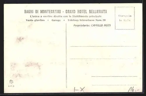 AK Bagni di Montecatini, Grand Hotel Bellavista C. Nuti mit Strasse und Bergen