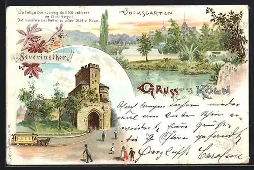 Lithographie Köln, Severinsthor und Volksgarten