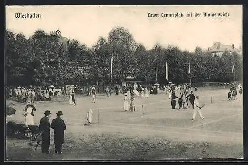 AK Wiesbaden, Lawn Tennisplatz auf der Blumenwiese