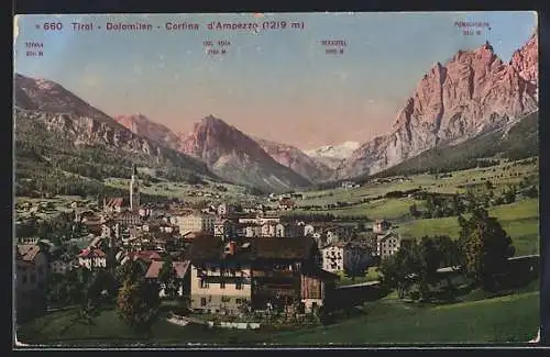 AK Cortina d’Ampezzo /Tirol, Ortsansicht mit Col Rosa, Seekofel und Pomagagnon