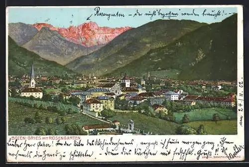 AK Bozen-Gries, Ansicht mit Rosengarten
