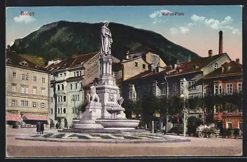 AK Bozen, Walter-Platz mit Geschäften