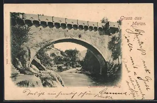 AK Meran, Zenobrücke und Burg