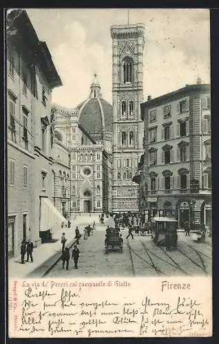 AK Firenze, Strassenbahn, Via dei Pecori col Campanile di Giotto