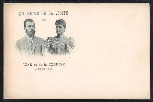 AK Paris, Besuch von Zar Nikolaus II. und seiner Ehefrau 1896, Porträt des Zarenpaares