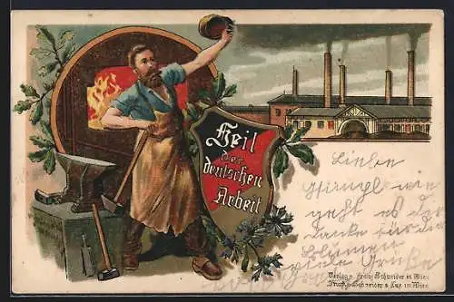 Lithographie Heil der deutschen Arbeit, Schmied