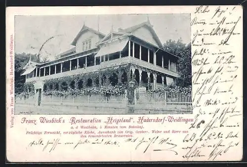 AK Hadersdorf-Weidlingau, Franz Wiesböck`s Restaurant Helgoland an der Westbahn