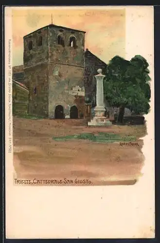 Künstler-Lithographie Raoul Frank: Trieste, Cattedrale San Giusto