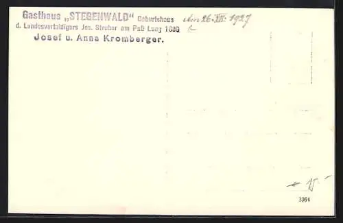 AK Pass Lueg, Gasthaus Stegenwald, Bes. Josef u. Anna Kromberger