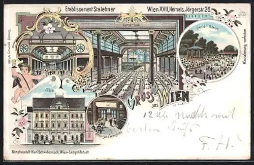 Lithographie Wien, Hernals, Hotel und Etablissement Stalehner mit Conzert-Garten, Jögerstrasse 26