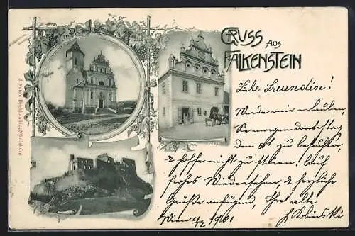 AK Falkenstein /N.-Oe., Gemeinde-Gasthaus und Burgruine