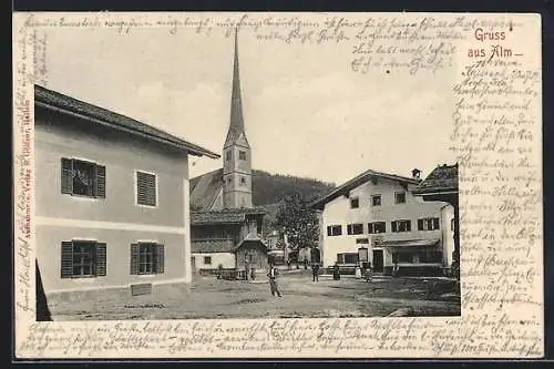 AK Alm, Strassenpartie mit Kirche