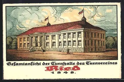 Künstler-AK Ried /Innkreis, Turnhalle des Turnvereines Ried 1848