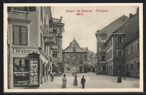 AK Bregenz, Kirchgasse mit Buchhandlung Webering