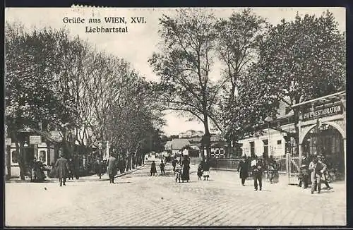 AK Wien, Liebhartstal, Strassenpartie mit Café